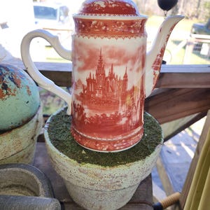 Vintage Red Transfer ware teapot pitcher Burton and Burton