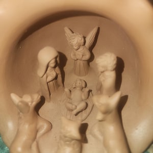 Handmade Red/Brown Clay Pottery Christmas Nativity