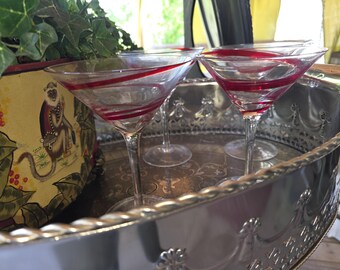 Juego de 4 vasos para Martini Cosmopolitan PIER 1 Red SWIRLINE