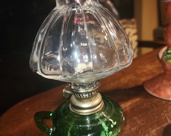Emerald Green Glass Oil Lamp Vintage Lighting Made In Hong Kong Small Scale Functional Home Decor