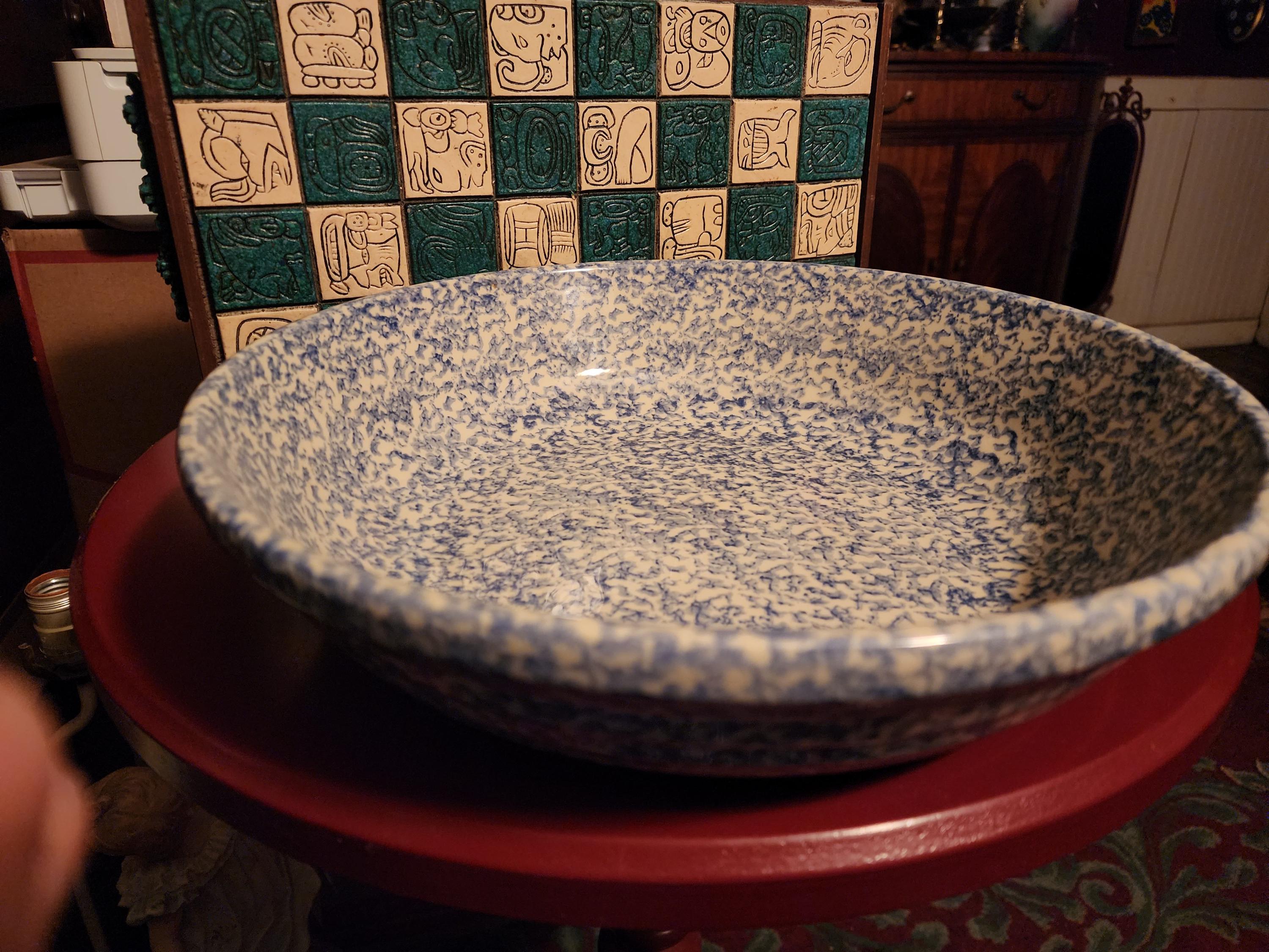 Friendship Pottery Roseville Blue Spongeware 13 Inch Pasta Bowl - Etsy