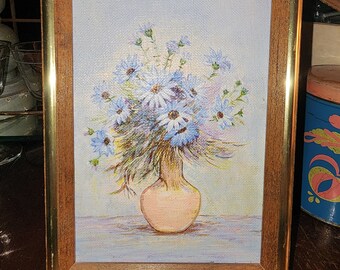Vintage 5x7 painting vase with flowers with wooden frame