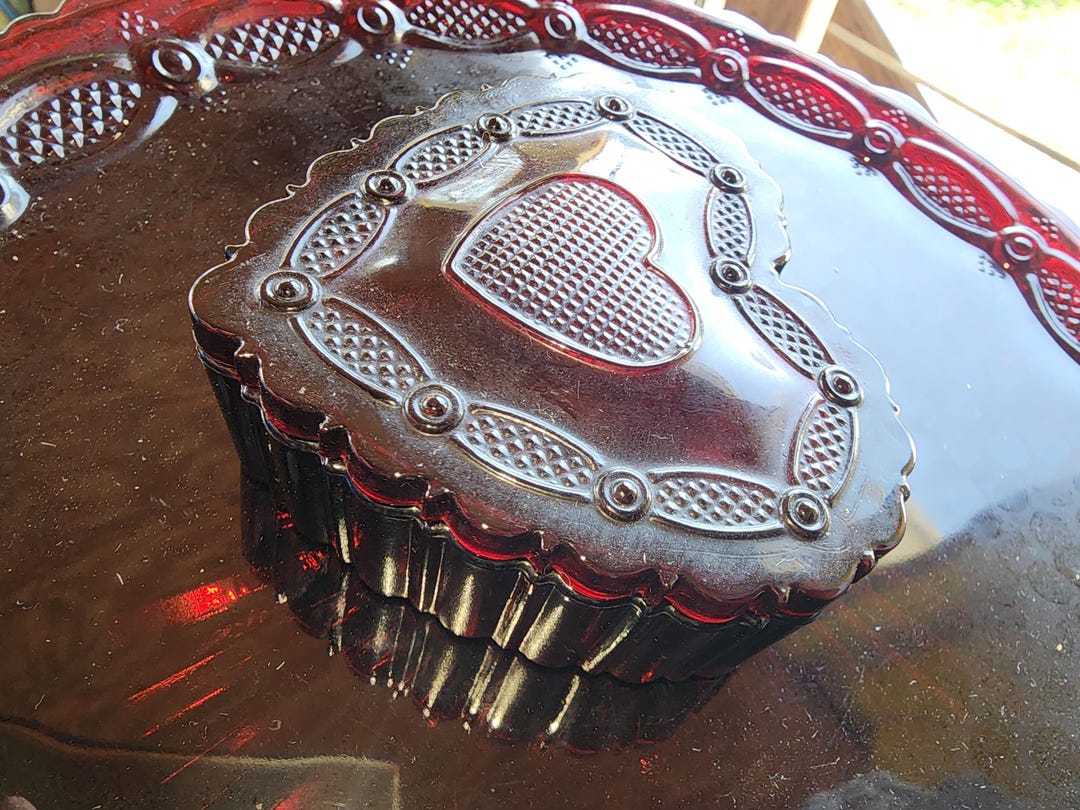Vintage Avon 1876 Cape Cod Ruby Red Glass Heart Shaped Trinket Box for ...