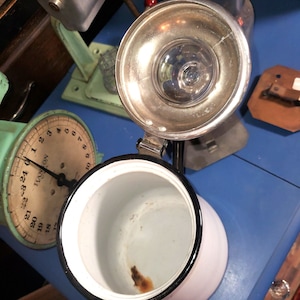 White Enamel Coffee Pot / Glass Knob Lid Vintage