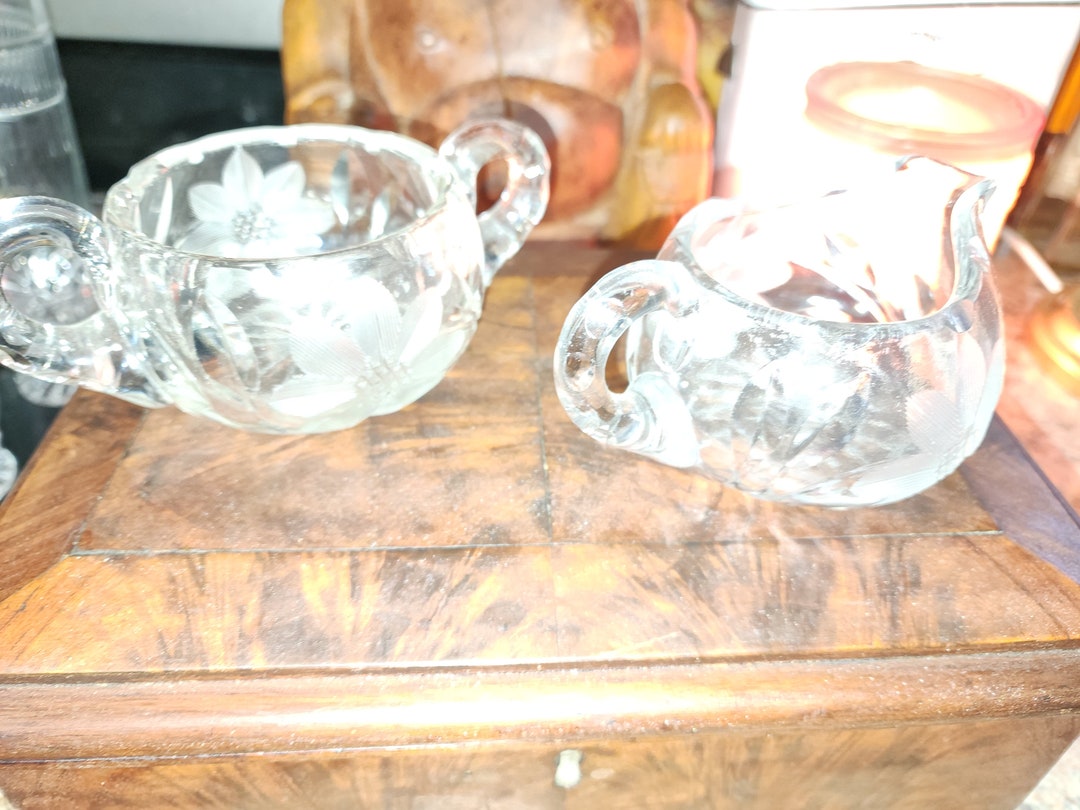 Vintage Crystal Cream and Sugar Set Edged Glass American Brilliant Cut Etsy