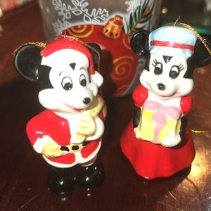 【陶器】ミッキー　クリスマス&正月飾 Mickey & Minnie Ceramic Christmas Ornaments Vintage Made in Japan