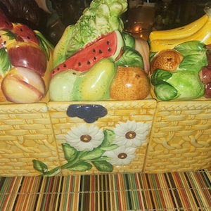 Vintage Basketweave Floral Canister Set: Fruit & Vegetable Decor