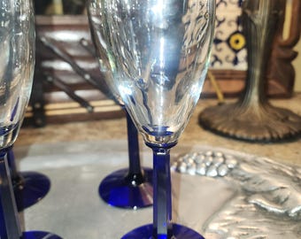 Vintage Sektgläser: Kobalt Blau Stem Wein Stemware, 4er Set