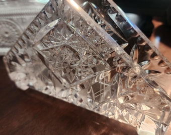 Bohemia Czech Crystal Vintage Napkin Letter Holder Hand Cut Queen Lace Flower