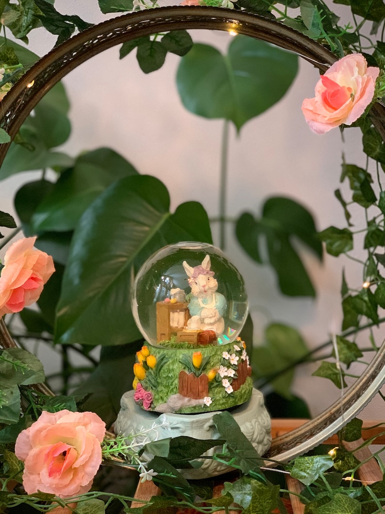 Cottagecore Bunny Snow Globe Etsy