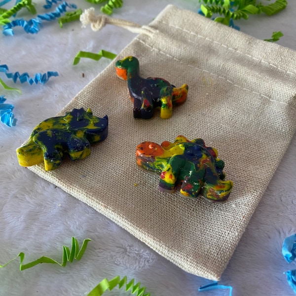 Handmade Dinosaur Shaped Crayons Multicolored Rainbow Crayon Set of 3 5 10 School Art Supplies Triceratops, Gift for kids child son nephew