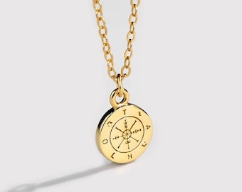 Minimalist Compass Pendant Necklace With Cable Chain • 18K Gold Vermeil