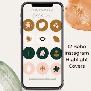12 Boho Instagram Highlights Cover Icons Boho Bohemian Decor, Story Instagram Social Media Instant Download Neutral Decor Highlight
