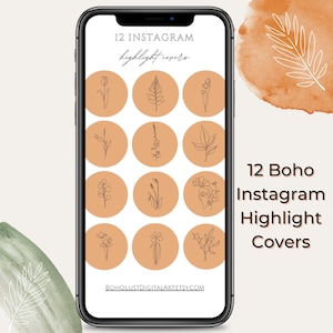 12 Boho Instagram Highlights Cover Icons Boho Bohemian Decor, Story Instagram Social Media Instant Download Neutral Decor Highlight Terra