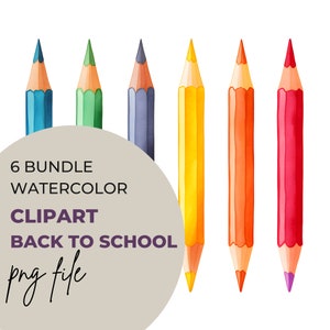 PNG Watercolor Clipart Bundle of 6 Back to School, Teacher, Transparent Background Digital Download Graphics  Commercial Use