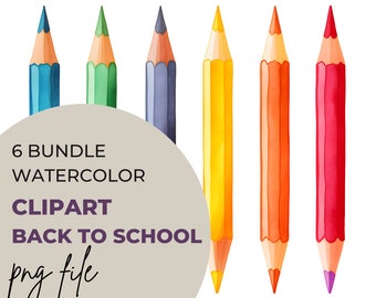 PNG Watercolor Clipart Bundle of 6 Back to School, Teacher, Transparent Background Digital Download Graphics  Commercial Use