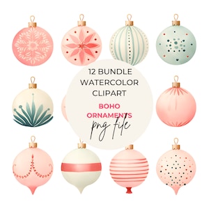 PNG Christmas Ornaments Clipart | Ornament Png | Watercolor Christmas | Christmas Graphics | Boho Hanging Ornament | Ornament