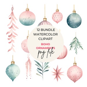 PNG Christmas Ornaments Clipart | Ornament Png | Watercolor Christmas | Christmas Graphics | Boho Hanging Ornament | Ornament
