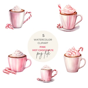 PNG Commercial Use | Christmas Clipart | Pink Hot Chocolate png | Junk Journal | Christmas Png | Hot Chocolate Mug | Hot Cocoa Clipart
