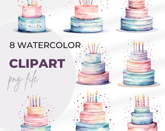 Watercolor Birthday Party Clipart Vol. 2 Bundle of 20 Balloons Cake ...