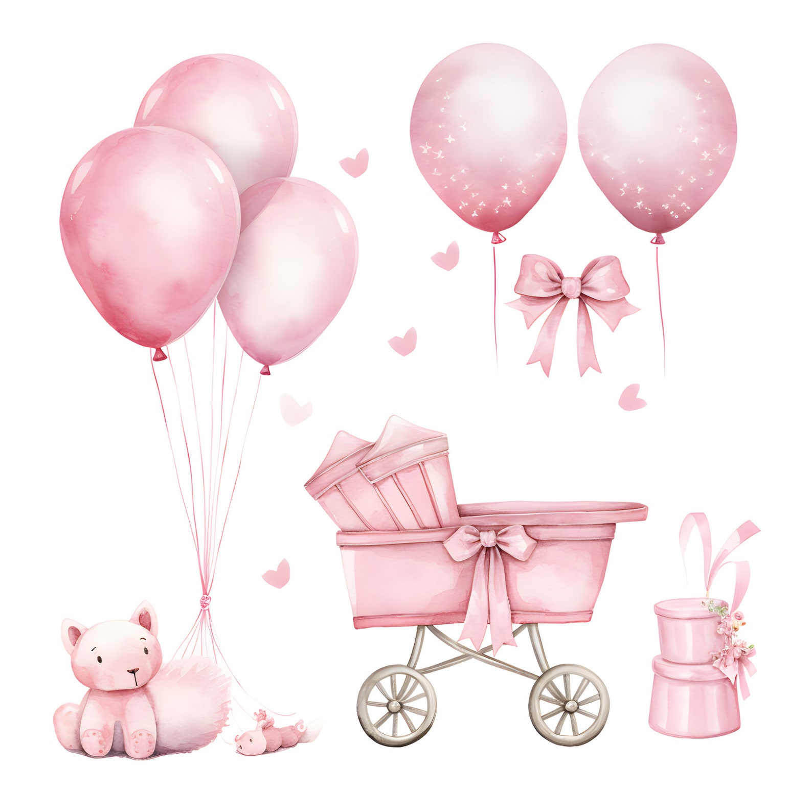 PNG Watercolor Pink Baby Shower Clipart Bundle of 20 Digital Download ...