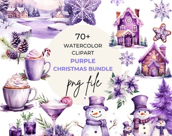 PNG Purple Christmas | Christmas Tree Clipart | Purple Holiday | Purple Xmas Png |Commercial Use | Instant Download Purple Watercolor Bundle