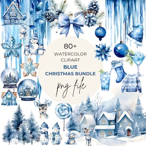 PNG Blue Christmas | Christmas Tree Clipart | Blue Holiday | Blue Xmas Png |Commercial Use | Instant Download Blue Watercolor Bundle Winter
