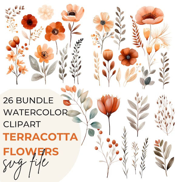 SVG Fall Clipart | Autumn Clipart | Watercolor Fall Floral | Dry Flowers | Pumpkin Spice | Autumn Flowers | Thanksgiving PNG | Autumn SVG