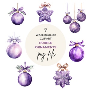 PNG Christmas Ornaments Clipart | Ornament Png | Watercolor Christmas | Christmas Graphics | Purple Hanging Ornament | Ornament