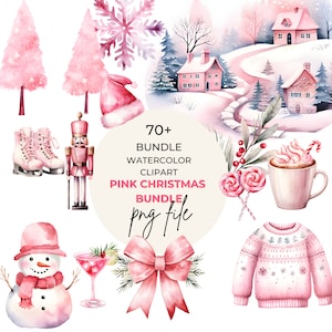 Christmas Clipart | Festive Clipart | Commercial Use | Christmas Clipart Png Instant Download Winter Bundle Pink Watercolor Bundle