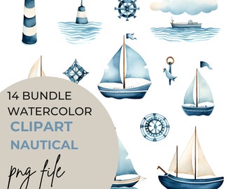 Watercolor Nautical Clipart Bundle: 14 PNG Graphics (Digital Download)