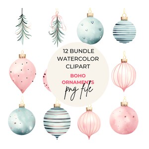 PNG Christmas Ornaments Clipart | Ornament Png | Watercolor Christmas | Christmas Graphics | Boho Hanging Ornament | Ornament