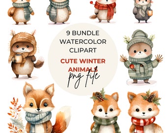 PNG | Kommerzielle Nutzung| Winter Clipart Weihnachten Waldtiere Clipart | Aquarell Waldland Clipart | Weihnachten | Kinderzimmer Wandkunst