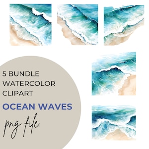 PNG Watercolor Nautical Beach Ocean Clipart Bundle of 5 Digital Download PNG Graphics Commercial Use Transparent Background Blue Invitation