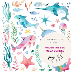 PNG Watercolor Nautical Ocean Clipart Nautical Clipart - Watercolor Ocean Animals - Cute Sea Creatures - Digital Download for Kids Decor