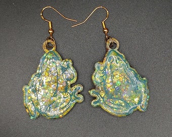 Realistic Frog Glitter Dangle Earrings