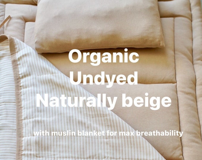 Light weight & breathable organic cotton nap mat w/ 6 layer organic muslin blanket / GOTS and OEKO-Tex certified and undyed