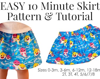 Easy 10 Minute Skirt and Bow Sewing Pattern & Tutorial | INSTANT Printable PDF | DIY How to Sew, Easy Beginners Project, Baby, Toddler, Girl