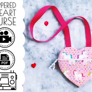 Patron de couture et tutoriel pour sac à main ou pochette en forme de cœur à fermeture éclair | DIY Comment coudre | Projet Easy Beginners | PDF imprimable INSTANTANÉ | Cadeau pour les filles