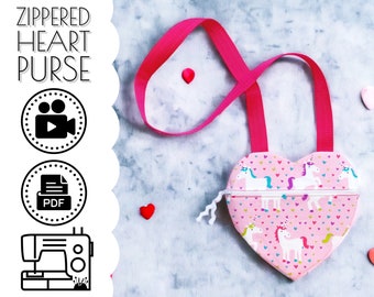 Zippered Heart Purse or Pouch Sewing Pattern & Tutorial | DIY How to Sew | Easy Beginners Project | INSTANT Printable PDF | Gift for Girls