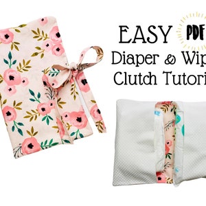 Peut inclure: Tutoriel DIY pour réaliser une pochette pour couches et lingettes. La pochette est réalisée en tissu floral et possède une doublure à pois blancs. Le tutoriel est disponible en téléchargement PDF.