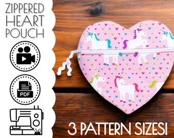 Zippered Heart Pouch or Purse Sewing Pattern & Tutorial | DIY How to Sew | Easy Beginners Project | INSTANT Printable PDF | Gift for Girls