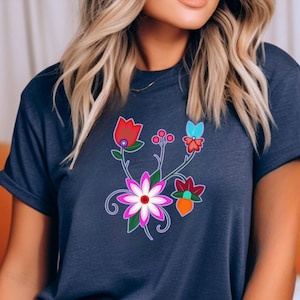 Ojibwe Floral Bouquet T Shirt, Indigenous Owned Shop, Native Clothing, Native Owned Shops, First Nation T-shirts, Anishinaabe, Woodland Cree