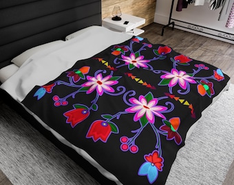 Ojibwe Floral Velveteen Plush Blanket from our Indigenous Owned Gift Shop in Canada