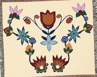 Indigenous Woven Blanket with Floral Pattern: Beautiful Useful Cozy Throw or Wall Tapestry