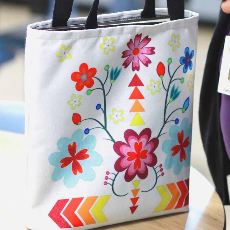 Floral Geometric Canvas Tote Bag: Indigenous Design Travel Carry-on image 4