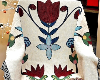 Indigenous Woven Blanket with Floral Pattern: Beautiful Useful Cozy Throw or Wall Tapestry