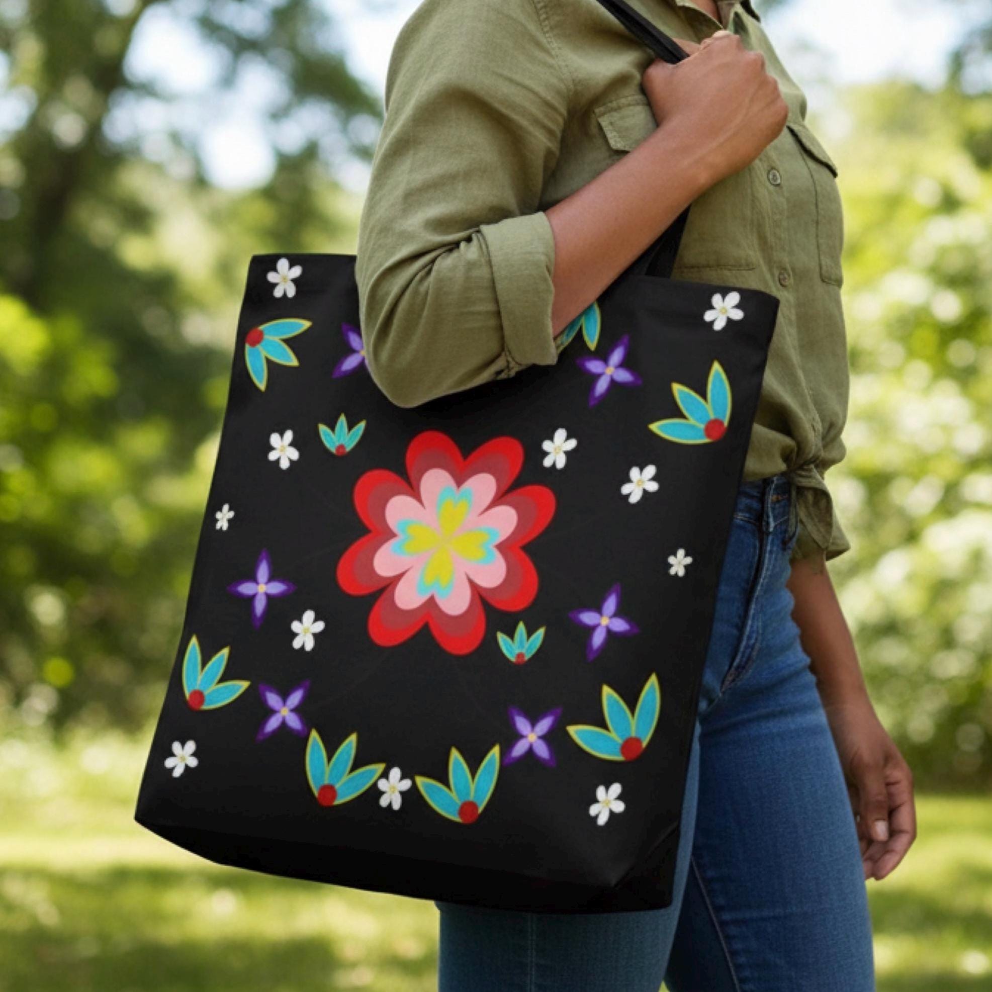Native Floral Tote Bag – Ojibwe Ribbon Flower Design | Woodland 
