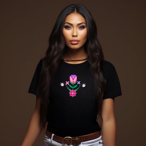Anishinaabe Floral T-Shirt: Indigenous Woodland Design with Tulips and Wildflowers