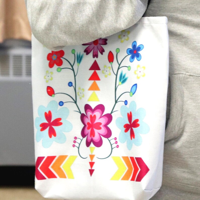 Floral Geometric Canvas Tote Bag: Indigenous Design Travel Carry-on image 3
